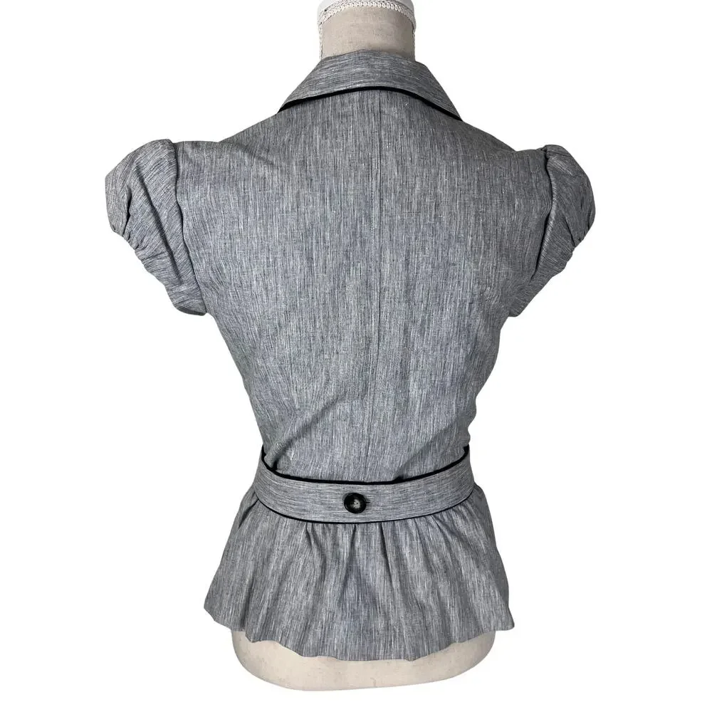 I.N. San Francisco Gray Belted Puff Sleeve Blazer Top Y2K Career Core Medium - Picture 5 of 7
